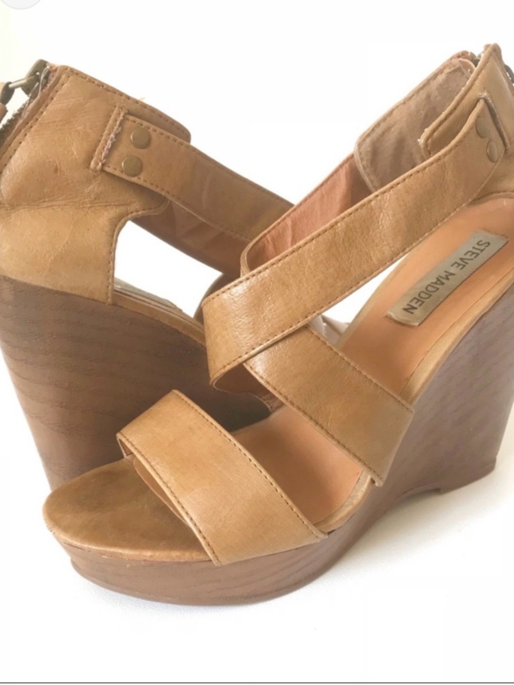 Steve Madden Cognac Strappy Wedge Sandals